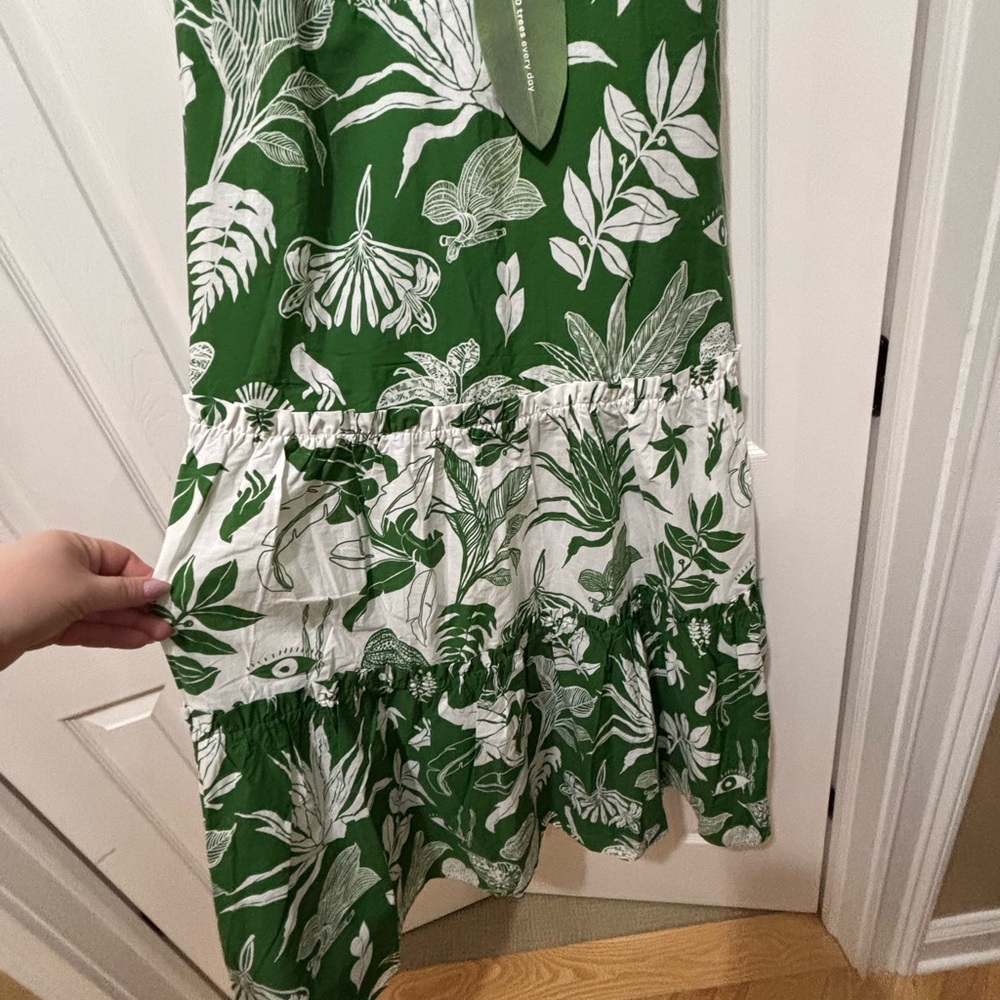 NWT Farm Rio Green and White Botanical Tiered Maxi Dress - Picture 4 of 7